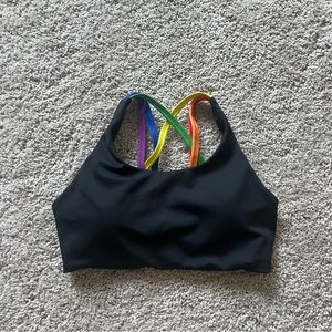 Senita Strappy Sports Bra - Black with rainbow straps